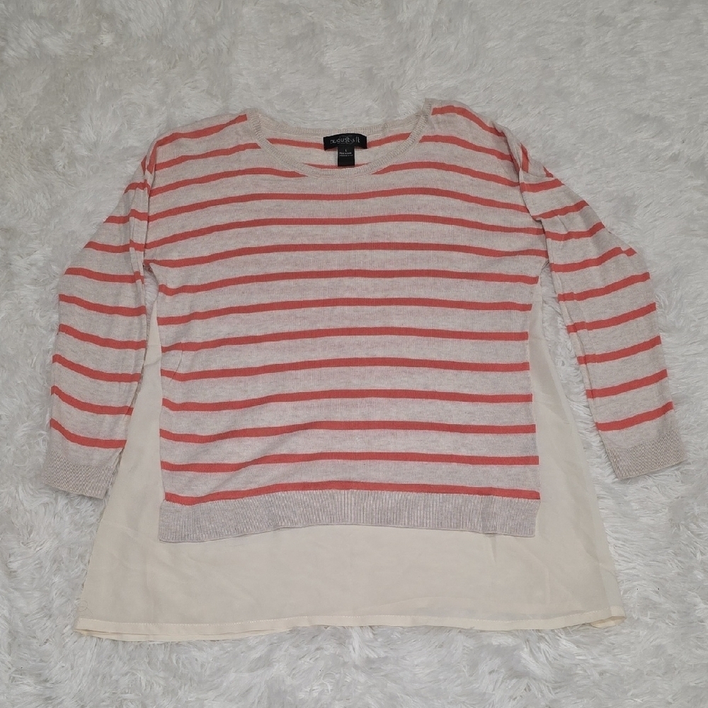August Silk Coral Striped Sweater. SIZE L